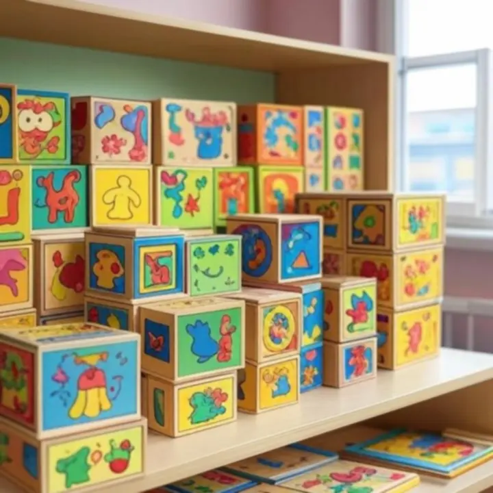 Ekspert z kolekcją puzzli i zabawek w spokojnej, minimalistycznej przestrzeni