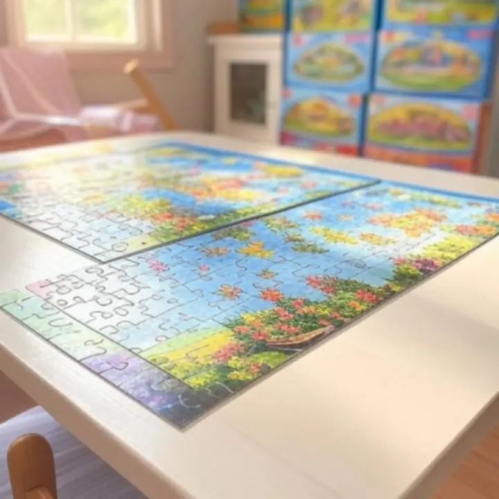 Limitowana układanka miesiąca wyeksponowana na pastelowej półce