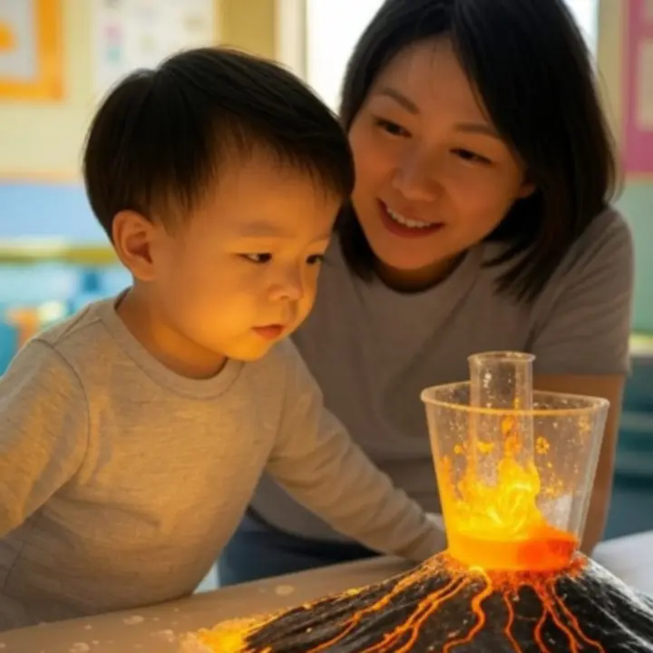 Dziecko przeprowadzające prosty eksperyment naukowy z zestawu KidMindIO